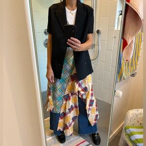 Marques Almeida Multi-Plaid Pieced Spaghetti Strap Dress with Asymmetrical Hem